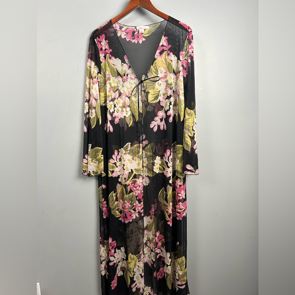 Vintage Victoria’s Secret Sheer Floral Robe Cover Up Cardigan Black M/L